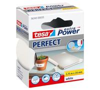tesa Extra Power Perfect, Cinta de Reparación Reforzada en Tela para Confeccionar, Reparar, Fijar, Reforzar y Etiquetar, Blanco, 2.75 m x 38 mm