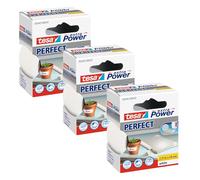tesa Extra Power Perfect - Paquete de 3 - Cinta de Reparación Reforzada en Tela para Confeccionar, Reparar, Fijar, Reforzar y Etiquetar - Blanco - 3x 2.75 m x 38 mm