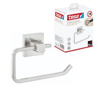 tesa EXXCLUSIV - portarrollos para Papel Higiénico sin Tapa - Montaje sin Taladrar - Alta Fuerza de Fijación con Tecnología Power.Kit - 99 x 132 x 45 mm - Acero Inoxidable