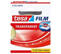 tesa film transparente, Cinta Autoadhesiva Resistente al Paso del Tiempo y al Rompimiento, Cinta de Oficina con Fuerte Adhesión, 33 m x 15 mm