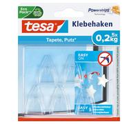 tesa Gancho Adhesivo para Superficies Transparentes y Vidrio 0,2 kg, Ganchos Colgantes Invisibles, Soporta hasta 0,2 kg por Gancho, Paquete con 5 Piezas, Incluye 8 Tiras Adhesivas