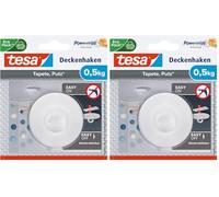 tesa Gancho de techo papel pintado y yeso, gancho autoadhesivo, adecuado para montar elementos decorativos, cada gancho soporta hasta 0,5 kg, se puede retirar sin dejar rastro (Paquete de 2)