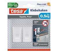 tesa Ganchos adhesivos para papel pintado y enlucido - 2 unidades | Ganchos autoadhesivos para guirnaldas y luces - 500 g por gancho - se retiran sin dejar marcas