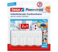 tesa Ganchos para cortinas Powerstrips Vario - 4 unidades - Blancos | Ganchos autoadhesivos para barras de cortina - hasta 1 kg - se retiran sin dejar marcas