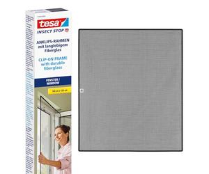 tesa INSECT STOP Clip-on Frame Fly Screen for Window - marco ajustable, malla de fibra de vidrio, clips adhesivos, antracita - 120 x 140 cm
