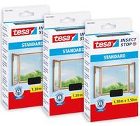 tesa INSECT STOP H&L Fly Screen for Window - mosquitera con cinta autoadhesiva, corte a medida, sin taladrar, antracita - 3x 130 x 150 cm