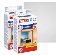 tesa Insect Stop Malla Mosquitera COMFORT para Ventanas - Paquete de 2 - Mosquitera Autoadhesiva con Cierre de Gancho y Bucle - Tela Antimosquitos - Gris Antracita, 2x 130 cm x 150 cm