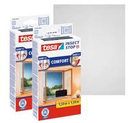 tesa Insect Stop Malla Mosquitera COMFORT para Ventanas - Paquete de 2 - Mosquitera Autoadhesiva con Cierre de Gancho y Bucle - Tela Antimosquitos - Gris Antracita, 2x 130 cm x 130 cm