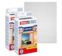 tesa Insect Stop Malla Mosquitera COMFORT para Ventanas - Paquete de 2 - Mosquitera Autoadhesiva con Cierre de Gancho y Bucle - Tela Antimosquitos - Gris Antracita, 2x 120 cm x 240 cm