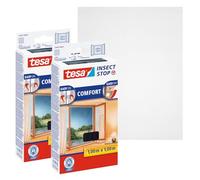 tesa Insect Stop Malla Mosquitera COMFORT para Ventanas en Paquete de 2 - Mosquitera Autoadhesiva con Cierre de Gancho y Bucle - Tela Antimosquitos - Gris Antracita, 130 cm x 150 cm