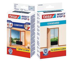 Tesa Insect Stop Malla Mosquitera Comfort Para Ventanas Francesas + 55679-00021-03 Malla Mosquitera Standard Para Puertas, 2 Telas De 0.65 Cm X 2.2 M, Color Negro