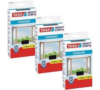 tesa Insect Stop - Mosquitera estándar para ventanas, protección contra insectos, se puede cortar, protección antimosquitos sin agujeros, 3 redes antimoscas, color antracita, 110 cm x 130 cm