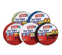 Tesa Iso Tape - Cinta aislante (10 m x 15 mm, 5 colores, azul, rojo, negro, verde/amarillo y blanco)