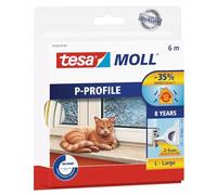 tesa Junta de goma de perfil P, cinta de sellado autoadhesiva, para puertas, ventanas, ventanas, aislamiento contra el frío, 9 x 5,5 cm, 6 m, color blanco