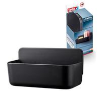 tesa Lavaa Cesta de Ducha Mediana, Negro Mate - Montaje Adhesivo sin Taladro incl. Tiras Adhesivas Resistentes al Agua Powerstrips Waterproof XL - 260 mm x 130 mm x 110 mm