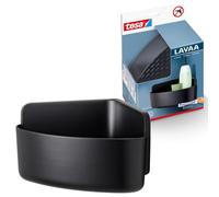 tesa Lavaa Rinconera de Ducha Pequeña, Negro Mate - Montaje Adhesivo sin Taladro incl. Tiras Adhesivas Powerstrips Waterproof XL - 175 mm x 120 mm x 175 mm