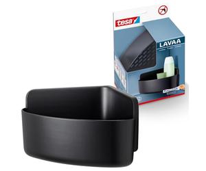 tesa Lavaa Rinconera de Ducha Pequeña, Negro Mate - Montaje Adhesivo sin Taladro incl. Tiras Adhesivas Powerstrips Waterproof XL - 175 mm x 120 mm x 175 mm