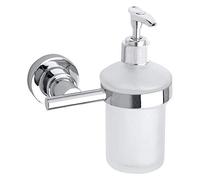 tesa LUUP - Dispensador de Jabón para Pared - Montaje sin Agujeros - Alta Fuerza de Fijación con Tecnología Power.Kit - Capacidad 175 ml - Cristal Satinado - Cromado