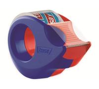 tesa Mini Dispensador con 2 rollos Crystal Clear - 10 m x 19 mm | Dispensador manual compacto y recargable - Para pegar con una mano - Incluye 2 rollos - Rojo/azul