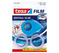 tesa Mini Dispensador con 2 rollos Crystal Clear - 10 m x 19 mm | Dispensador manual compacto y recargable - Para pegar con una mano - Incluye 2 rollos - Rosa, azul o blanco