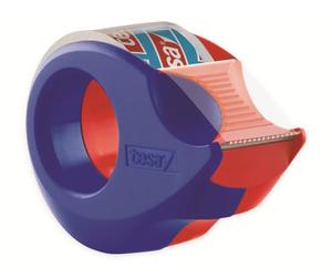 tesa Mini Dispensador con 2 rollos Crystal Clear - 10 m x 19 mm | Dispensador manual compacto y recargable - Para pegar con una mano - Incluye 2 rollos - Rojo/azul