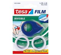 tesa Mini Dispensador con 2 rollos Invisible - 10 m x 19 mm - Rojo/azul | Dispensador compacto y recargable con 2 rollos de cinta - Diseño ergonómico