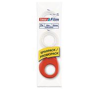 tesa Mini Dispensador con 2 rollos tesafilm CRYSTAL - 10 m x 15 mm | Dispensador manual compacto y recargable - Para pegar con una mano - Incluye 2 rollos - Rojo/azul