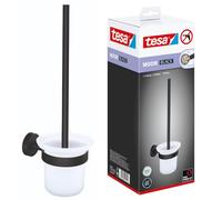 tesa® MOON BLACK Escobillero de Baño - Juego de Escobillero y Vaso de Cristal Satinado de Estilo Moderno - Sin Taladro - 379 mm x 112 mm x 145 mm - Negro Mate