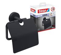 tesa Moon Black Portarrollos Papel higiénico sin Tapa - 140 x 53 x 128 mm | Portarrollos sin taladrar - Negro mate - Metal con recubrimiento en polvo - Adhesivo incluido