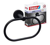tesa Moon Black Toallero de Anilla - 184 x 53 x 130 mm | Toallero de anilla ovalado sin taladrar - Negro mate - Metal con recubrimiento en polvo - Adhesivo incluido