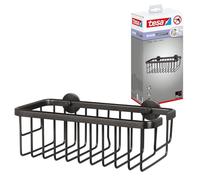 tesa MOON Cesta de Ducha Autoadhesiva - Canasta de 1 Nivel, Extra Profunda, de Metal Revestido de PVD, Cepillada en Grafito - sin Taladrar, Incluye Solución Adhesiva - 92 mm x 250 mm x 125 mm