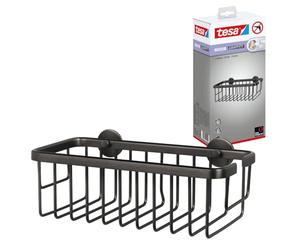 tesa® Moon Cesta de Ducha Autoadhesiva - Canasta de 1 Nivel, Extra Profunda, de Metal Revestido de PVD, Cepillada en Grafito - sin Taladrar, Incluye Solución Adhesiva - 92 mm x 250 mm x 125 mm