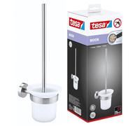 tesa Moon Escobilla para limpiar el inodoro, aspecto de acero inoxidable, autoadhesiva, tecnología de montaje adhesiva, 390 x 115 x 147 mm