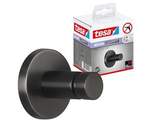 tesa MOON Gancho Autoadhesivo para Toallas - Colgador de Metal Revestido de PVD, Cepillado en Grafito - sin Taladrar, Incluye Solución Adhesiva - 37 mm x 37 mm x 36 mm