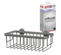 tesa® MOON GREY Cesta para Ducha, Gris Mate - Un Solo Nivel, Extra Profundo - Baños Modernos y con Estilo Industrial - Montaje Adhesivo sin Taladrar - 92 mm x 250 mm x 125 mm