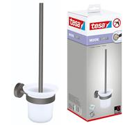 tesa® MOON GREY Escobillero de Baño - Juego de Escobillero y Vaso de Cristal Satinado de Estilo Moderno - Sin Taladro - 379 mm x 112 mm x 145 mm - Gris Mate