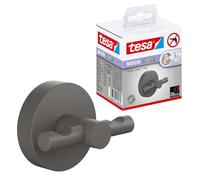 tesa® Moon Grey Gancho para Albornoz - Perchero para Baño con Estilo Industrial o Estilo Moderno - Autoadhesivo, Sin Taladro - 50 mm x 65 mm x 53 mm - Gris Mate