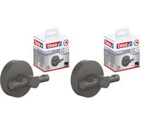tesa® Moon Grey Gancho para Albornoz - Perchero para Baño con Estilo Industrial o Estilo Moderno - Autoadhesivo, Sin Taladro - 50 mm x 65 mm x 53 mm - Gris Mate (Paquete de 2)