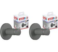 tesa® MOON GREY Perchero para Toallas - Colgador de Toallas para Baños de Estilo Industrial o Moderno - Autoadhesivo, Sin Taladro - 37 mm x 37 mm x 36 mm - Blanco Mate (Paquete de 2)