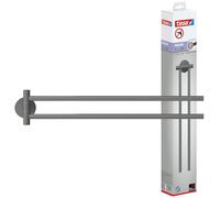 tesa® MOON GREY Toallero de 2 brazos - Toallero de Doble Barra para Baños de Estilo Industrial o Moderno - Autoadhesivo, Sin Taladro - 84 mm x 50 mm x 456 mm - Gris Mate