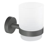 tesa® Moon Grey Soporte y Porta Cepillo de Dientes para Baños con Estilo Industrial o Moderno - Autoadhesivo, Sin Taladro - 96 mm x 70 mm x 109 mm - Gris Mate