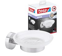 tesa Moon Jabonera montada en pared, apariencia de acero inoxidable, autoadhesiva, tecnología de montaje adhesiva, 155 x 70 x 110 mm
