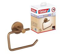 tesa Moon Portarrollos Autoadhesivo para Papel Higiénico sin Tapa - Metal Revestido de PVD, Cepillado en Bronce - sin Taladrar, Incluye Solución Adhesiva - 99 mm x 140 mm x 53 mm