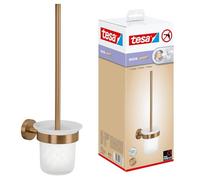 tesa Moon Set de Baño - Escobilla y Soporte Autoadhesivo de Metal Revestido de PVD, Cepillados en Bronce - Base en Vidrio Satinado - sin Taladrar, Incl. Solución Adhesiva - 379 mm x 112 mm x 145 mm