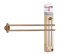 tesa Moon Toallero Autoadhesivo de 2 Brazos - Doble Barra de Metal Revestido de PVD, Cepillado en Bronce - sin Taladrar, Incluye Solución Adhesiva - 84 mm x 50 mm x 456 mm