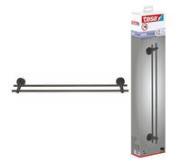 tesa Moon Toallero Autoadhesivo de Doble Barra - Secatoallas de Metal Revestido de PVD, Cepillado en Grafito - sin Taladrar, Incluye Solución Adhesiva - 112 mm x 640 mm x 50 mm