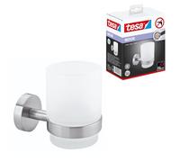 tesa Moon Vaso para cepillo de dientes, apariencia de acero inoxidable, autoadhesivo, tecnología de montaje adhesiva, 95 x 67 x 107 mm
