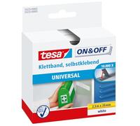tesa On & Off Cinta de Uso Universal, Cinta Autoadhesiva de Gancho y Bucle para la Fijación Rápida de Objetos Ligeros, Blanco, 2 cm x 250 cm