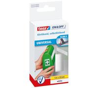 tesa On & Off Cinta de Uso Universal, Cinta Autoadhesiva de Gancho y Bucle para la Fijación Rápida de Objetos Ligeros, Blanco, 2 cm x 100 cm