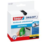 tesa On & Off Cinta de Uso Universal, Cinta Autoadhesiva de Gancho y Bucle para la Fijación Rápida de Objetos Ligeros, Negro, 2 cm x 250 cm